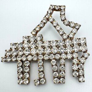 Grand Piano Rhinestone Brooch Pin Clear Stones Elegant Costume Vintage 2"